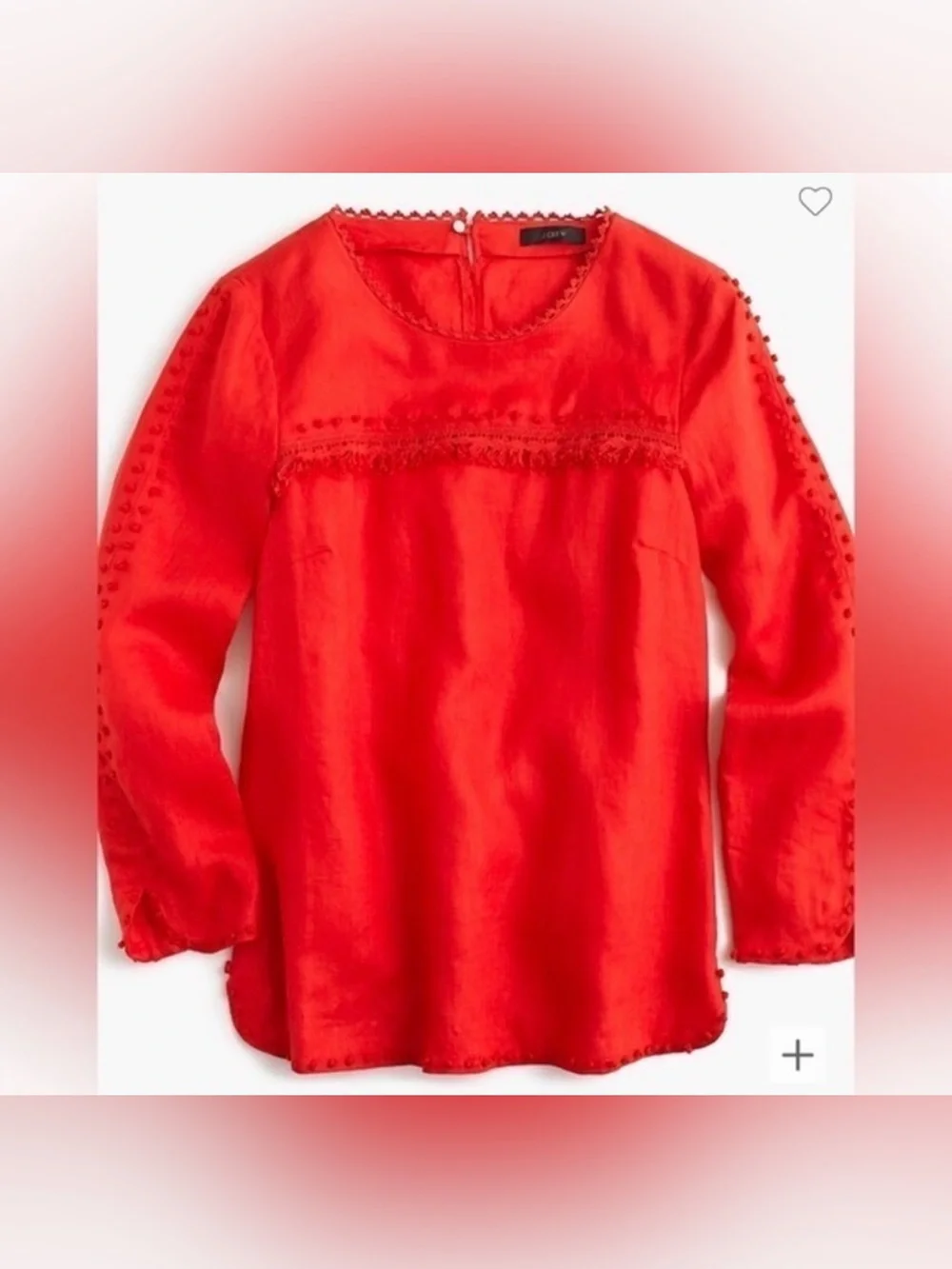 J Crew Embroidered linen top Size 4 Vibrant Red F0825 Lightweight Breathable